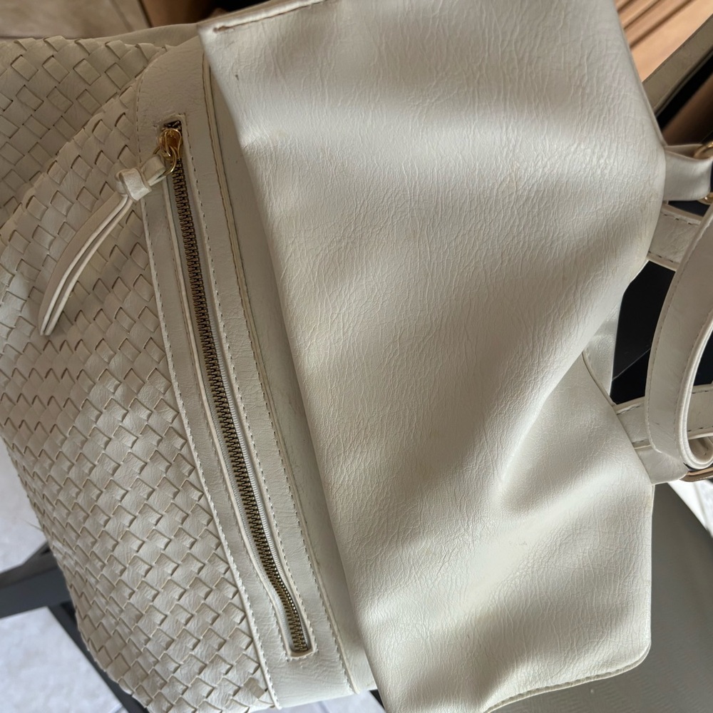 Elegant White Vegan Leather convertible back pack / shoulder bag